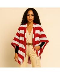 TRUEDAMES - Open Front Striped Fringe Cocoon Shawl Wrap - Lyst