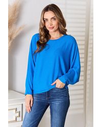 TRUEDAMES - Full Size Round Neck Batwing Sleeve Blouse - Lyst