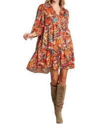 Umgee - V-Neck Metallic Floral Print Dress - Lyst