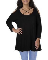 24seven Comfort Apparel - Plus Criss-Cross Front Cold Shoulder Tunic Top - Lyst