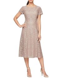 SLNY - Cap Sleeve Tea Length Sequin Lace Dress - Lyst