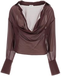 ANDAMANE - Sheer Silk Blend Blouse With Deep V-Neckline And Tailored Darts - Lyst