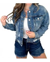 Vocal Apparel - Distressed Cotton Blend Long Sleeve Denim Jacket - Lyst