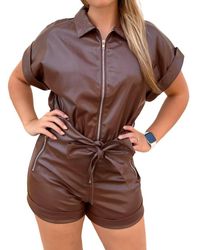 Day + Moon - Lexa Faux Leather Romper With Tie - Lyst
