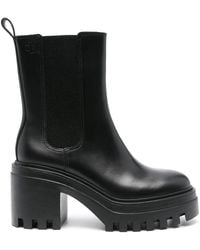 Calvin Klein - Chunky Heeled Lugged Sole Chelsea Leather Ankle Boots - Lyst