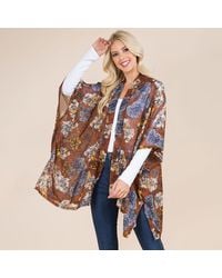 TRUEDAMES - Lightweight Open Front Floral Print Kimono Poncho - Lyst