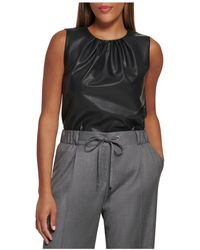 Calvin Klein - Faux Leather Pleated Tank Top - Lyst