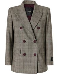 Pinko - Double-Breasted Blazer With Checkered Pattern And Contrasting Buttons - Lyst