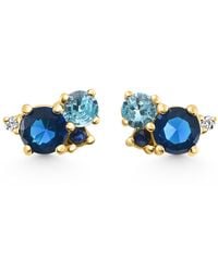 Pompeii3 - 4ct Diamond & Blue Gemstone Hydrangea Bouquet Earrings Studs 14k Gold Lab Grown - Lyst