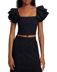 Alice + Olivia - Tawny Square Neck Ruffle Crop Top - Lyst