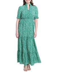 London Times - Floral Print Short Sleeve Ruffle Maxi Dress - Lyst