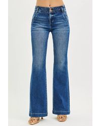 Risen - High Rise Double Button Down Jeans - Lyst
