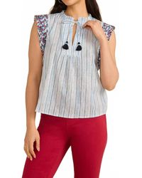 Fdj - Embroidered Flutter Sleeve Top - Lyst