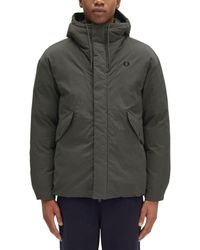 Fred Perry - Hooded Padded Jacket With Textured Finish - Lyst