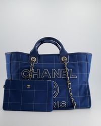 Chanel - Canvas Medium Deauville Tote Bag With Champagne Gold Hardware - Lyst