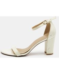 Stuart Weitzman - Cream Patent Leather Block Heel Ankle Strap Sandals - Lyst