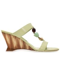 Ferragamo - Beaded Leather Wedge Sandals - Lyst