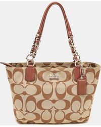 COACH - Brown/ Signature Canvas And Leather Chain Tote - Lyst