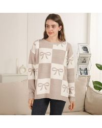 TRUEDAMES - Bow Grid Pattern Crew Neck Sweater - Lyst