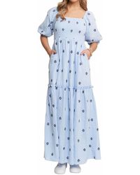 J.Nna - Floral Embroidered Tiered Midi Dress - Lyst