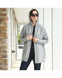 TRUEDAMES - Solid Color Knitted Hood And Ribbed Edges Cardigan - Lyst