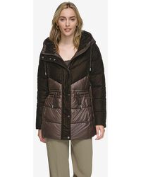 Andrew Marc - Varna Velvet Mixed Quilted Puffer Jacket Withn Attached Hood - Lyst