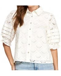 Strut & Bolt - Pintuck Eyelet Puff Sleeve Shirt Top - Lyst