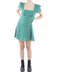 Re:named Floral Print Knee Mini Dress - Green
