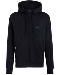 BOSS - Stretch-Cotton Zip-Up Hoodie With Logo Print - Lyst