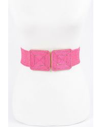 Fashnzfab - Faux Straw Two Buckle Elastic Belt - Lyst
