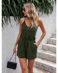 TRUEDAMES - Button Sleeveless Spaghetti Strap Cami Romper - Lyst