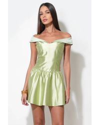 Adelyn Rae - Darcy Off Shoulder Satin Drop Waist Mini Dress - Lyst