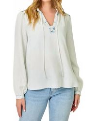 Mystree - Tencel Ruffle Tie-Neck Blouse - Lyst