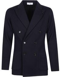 Lardini - Double-Breasted Virgin Wool Knit Blazer - Lyst