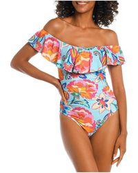 La Blanca - Breezy Off-the-shoulder Ruffled Nylon One-piece Swimsuit - Lyst