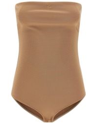 Courreges - Off-The-Shoulder Lingerie-Inspired Bodysuit With Logo Embroidery - Lyst
