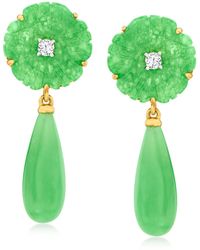 Ross-Simons Jade And . Zircon Flower Drop Earrings - Green