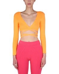 MSGM - Cropped Top With Wide V-Neck - Lyst