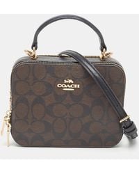 COACH - Signature Coated Canvas And Leather Box Top Handle Bag - Lyst