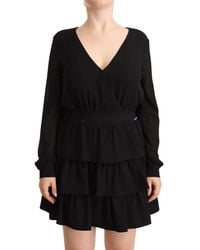 Liu Jo - Black Long Sleeves V-neck Mini A-line Dress - Lyst