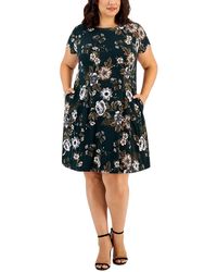 Connected Apparel - Plus Floral Print Knee Fit & Flare Dress - Lyst