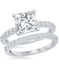 Simona - Sterling Princess-Cut Half Cz Band Engagement Ring Set - Lyst