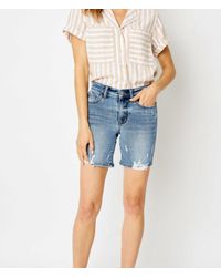 Judy Blue - High Waist Destroyed Hem Bermuda Shorts - Lyst