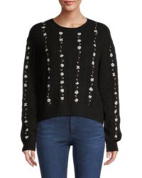 White + Warren - Cashmere Floral Embroidered Cable Crewneck - Lyst