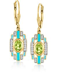 Ross-Simons - Peridot And . White Topaz Drop Earrings With Blue And White Enamel - Lyst