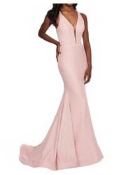 Rachel Allan - V-Neck Fitted Crinckled Foil Jersey Evening Gown - Lyst