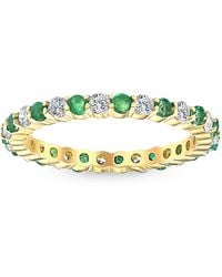 Pompeii3 - 1 Cttw Emerald & Diamond Wedding Eternity Stackable Ring 10K - Lyst