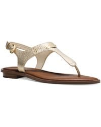 Michael Kors - Mk Plate Leather T-strap Thong Sandals - Lyst