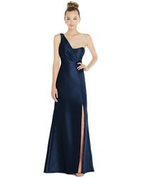 Alfred Sung - Draped One-shoulder Satin Trumpet Gown With Front Slit - Lyst