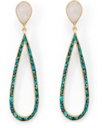 Liv Oliver - 18k Gold Rainbow Moonstone And Turquoise Drop Earrings - Lyst